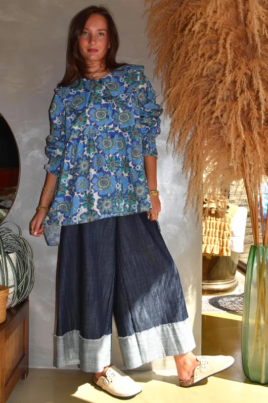 Annie 1972 Point Collar Smock Blouse Mr Blue Skies